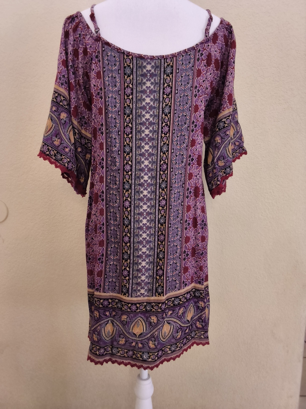Angie Floral Boho Swim Coverup in Burgundy, Purple, Gold - Picture 2 of 4